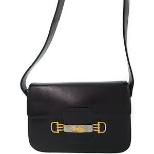 Celine black leather shoulder bag horse carriage emblem
